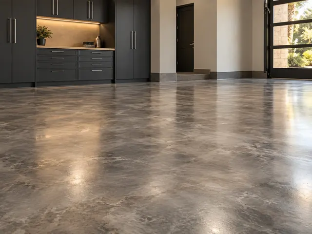 Design illustration of a silver metallic resin floor in a contemporary interior