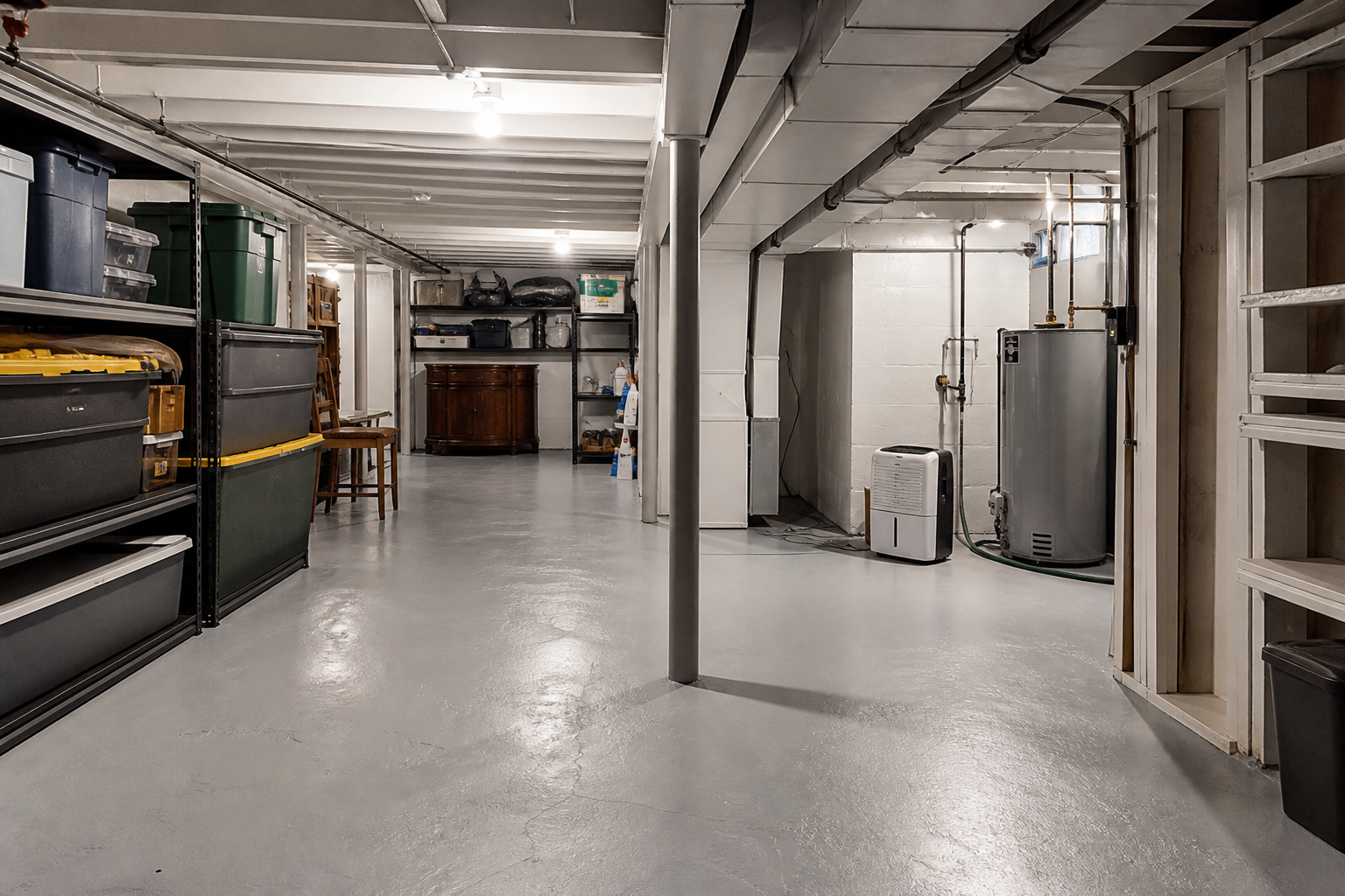 Basement floor coating with polyaspartic finish