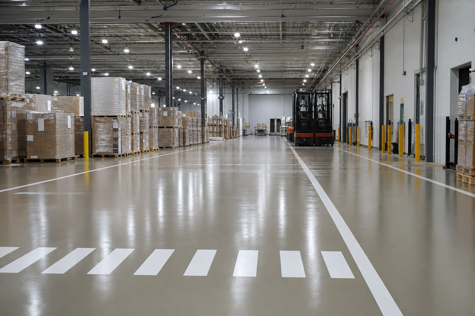 Commercial epoxy floor coating in warehouse